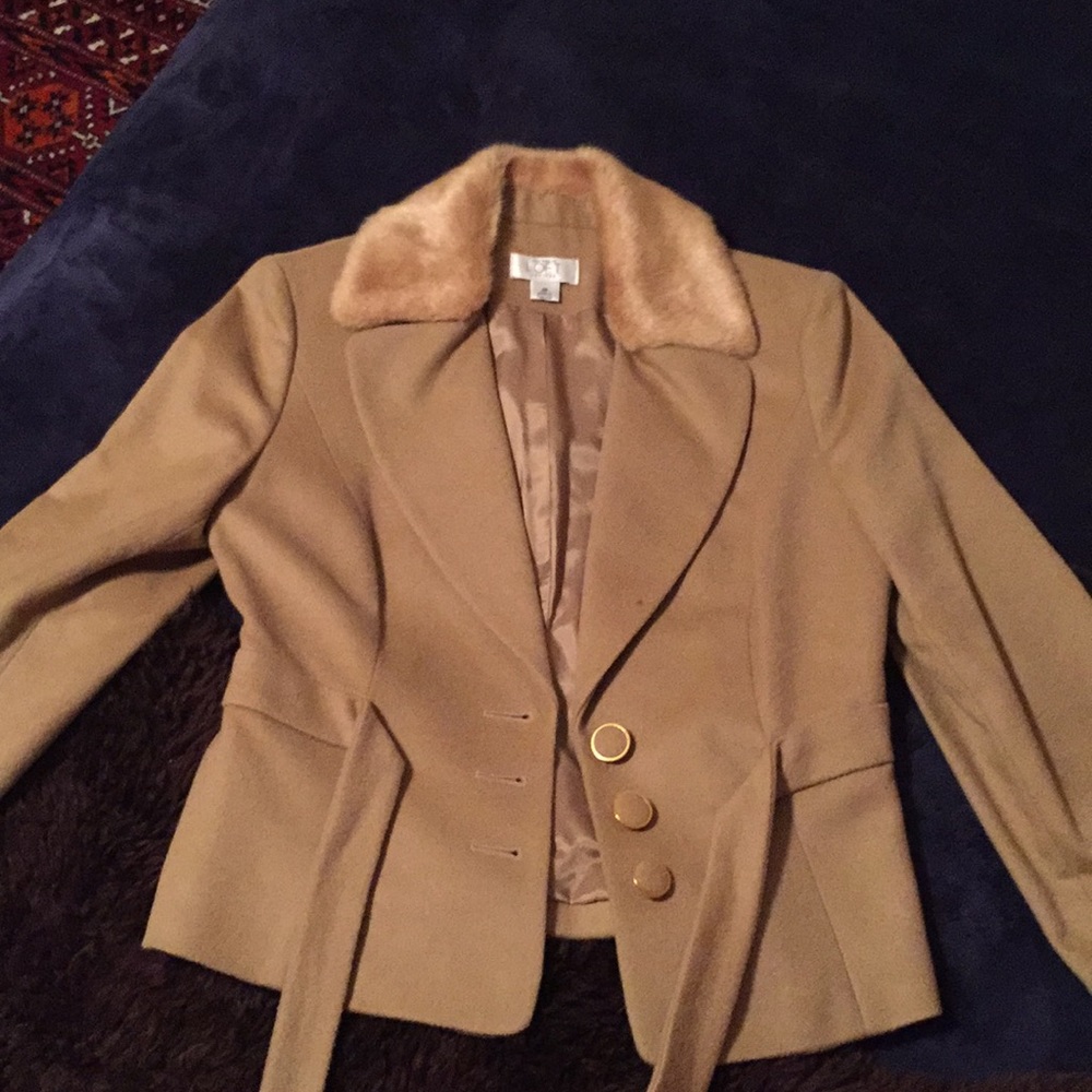 Ann Taylor Loft 100% Wool Faux Collar Camel Blazer
